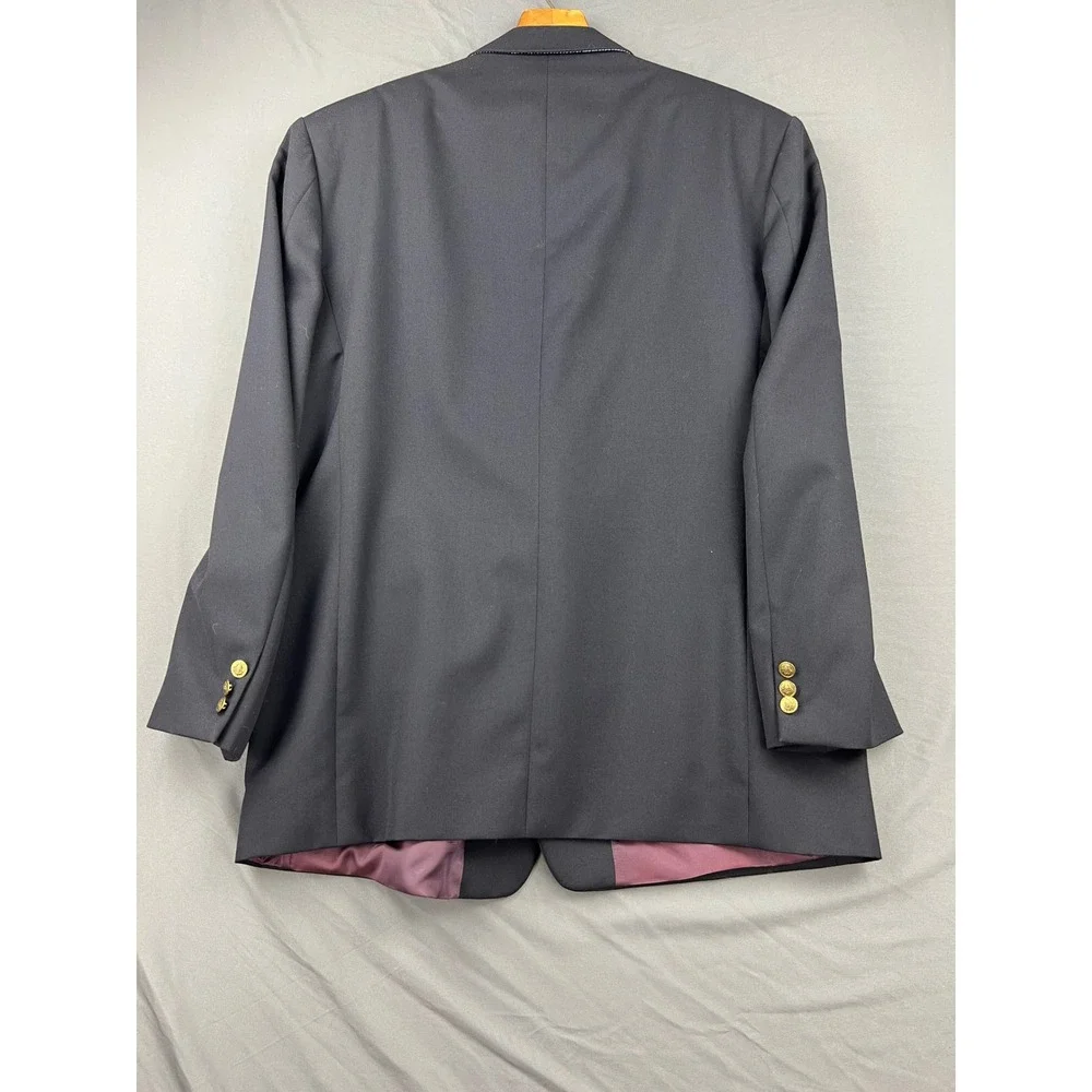 Cricketeer Blazer Men 48L Navy Blue Wool Blend Gold Crest Button Sport Coat Good